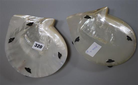 A pair of Chinese mounted mother-of-pearl dishes